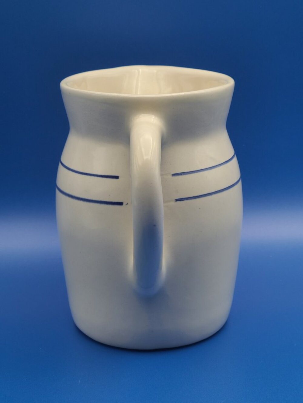 Vintage Stoneware Blue Stripe Rustic Pitcher Farmhouse Pottery 6" - Picture 4 of 11